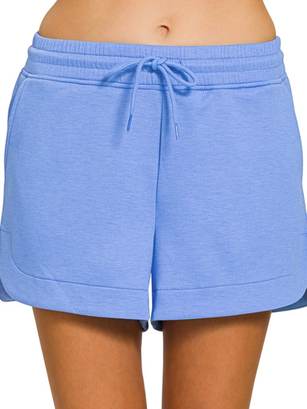 NEW Zenana Cornflower Blue Scuba Lounge Shorts High Waisted Athleisure Size L